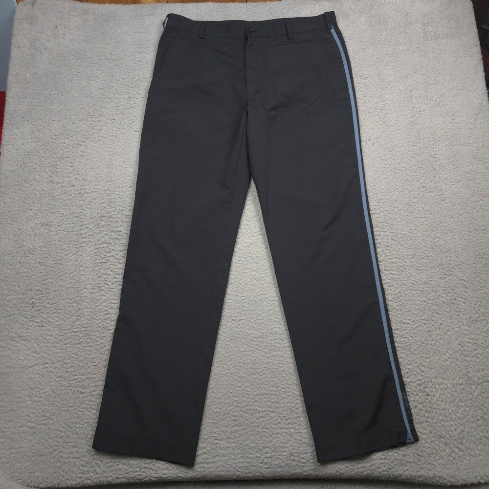 Nike Golf Fit Dry Pants Mens 36x34 Black Blue Stripe Zip Hem Dri Fit